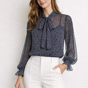 NWT Diane von Furstenberg DVF Tie Blouse, Rose Dot, Medium, Work to Dinner Look